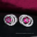 Women′s Fashion 925 Sterling Silver Earrings Inlay Synthetic Ruby